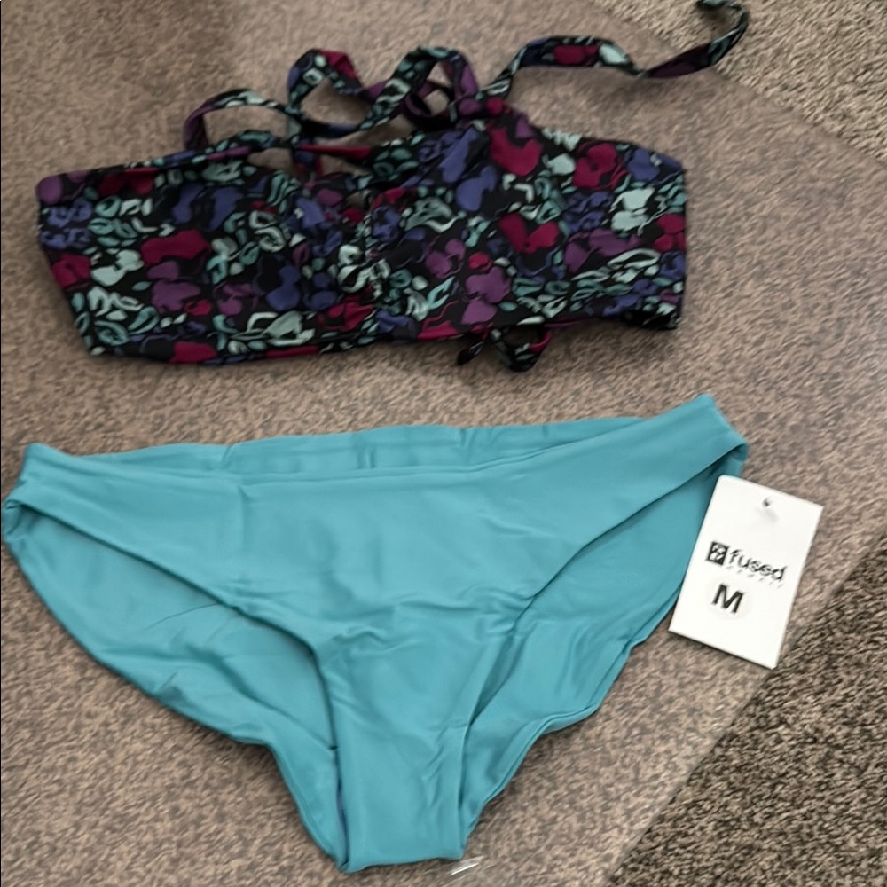 Purple and Blue Bikini Set with Floral Top